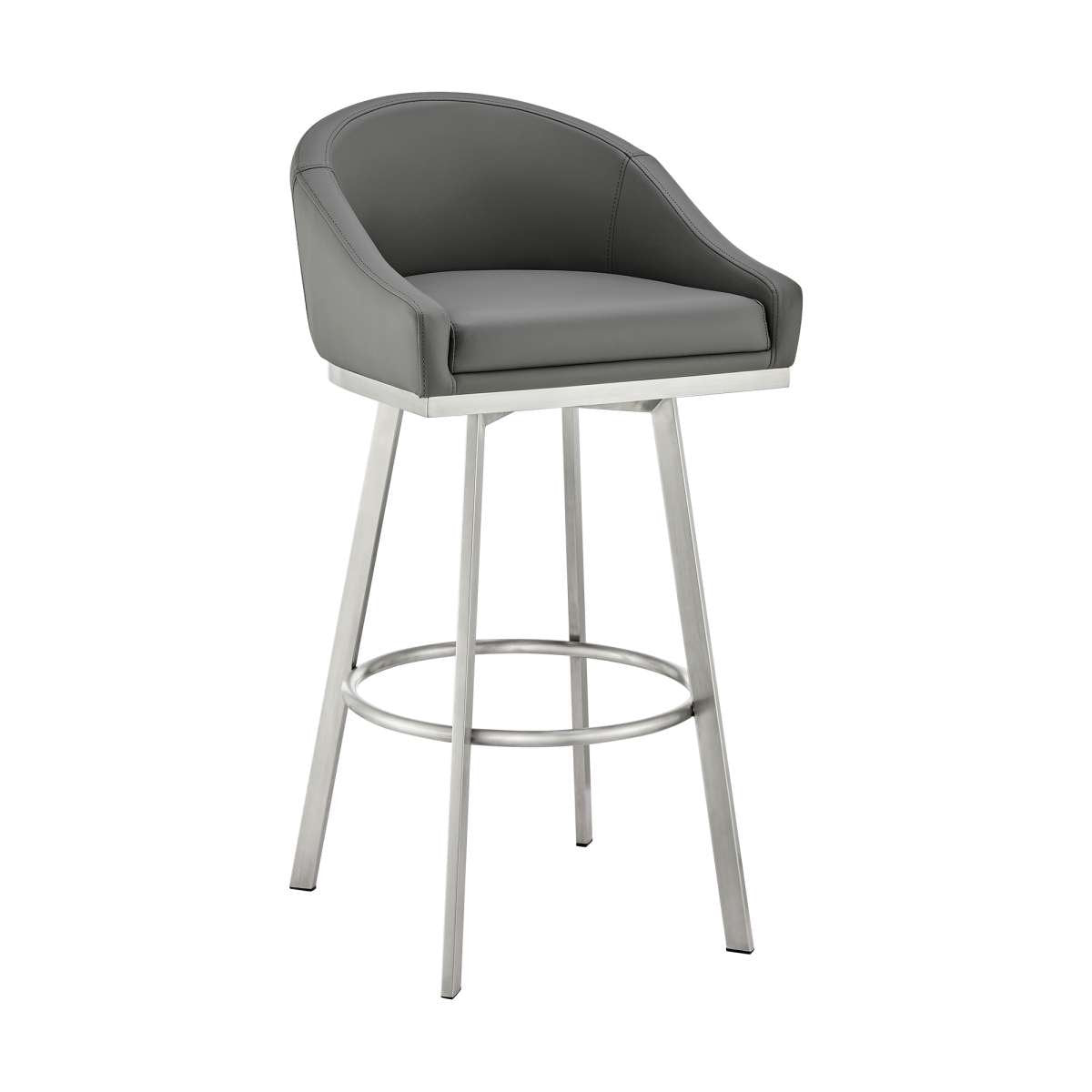 Eleanor 30" Swivel Bar Stool in Brushed Stainless Steel with Gray Faux Leather By Armen Living | Bar Stools | Modishstore - 2