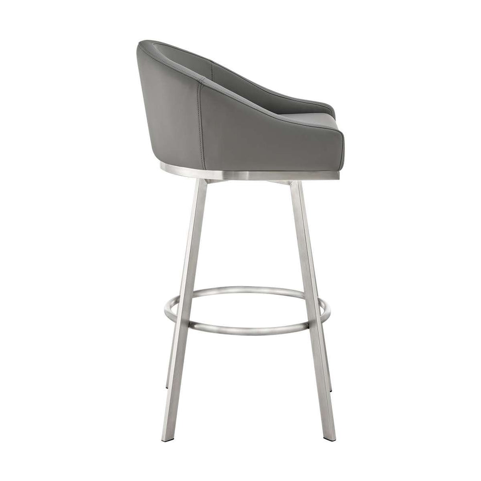 Eleanor 30" Swivel Bar Stool in Brushed Stainless Steel with Gray Faux Leather By Armen Living | Bar Stools | Modishstore - 3