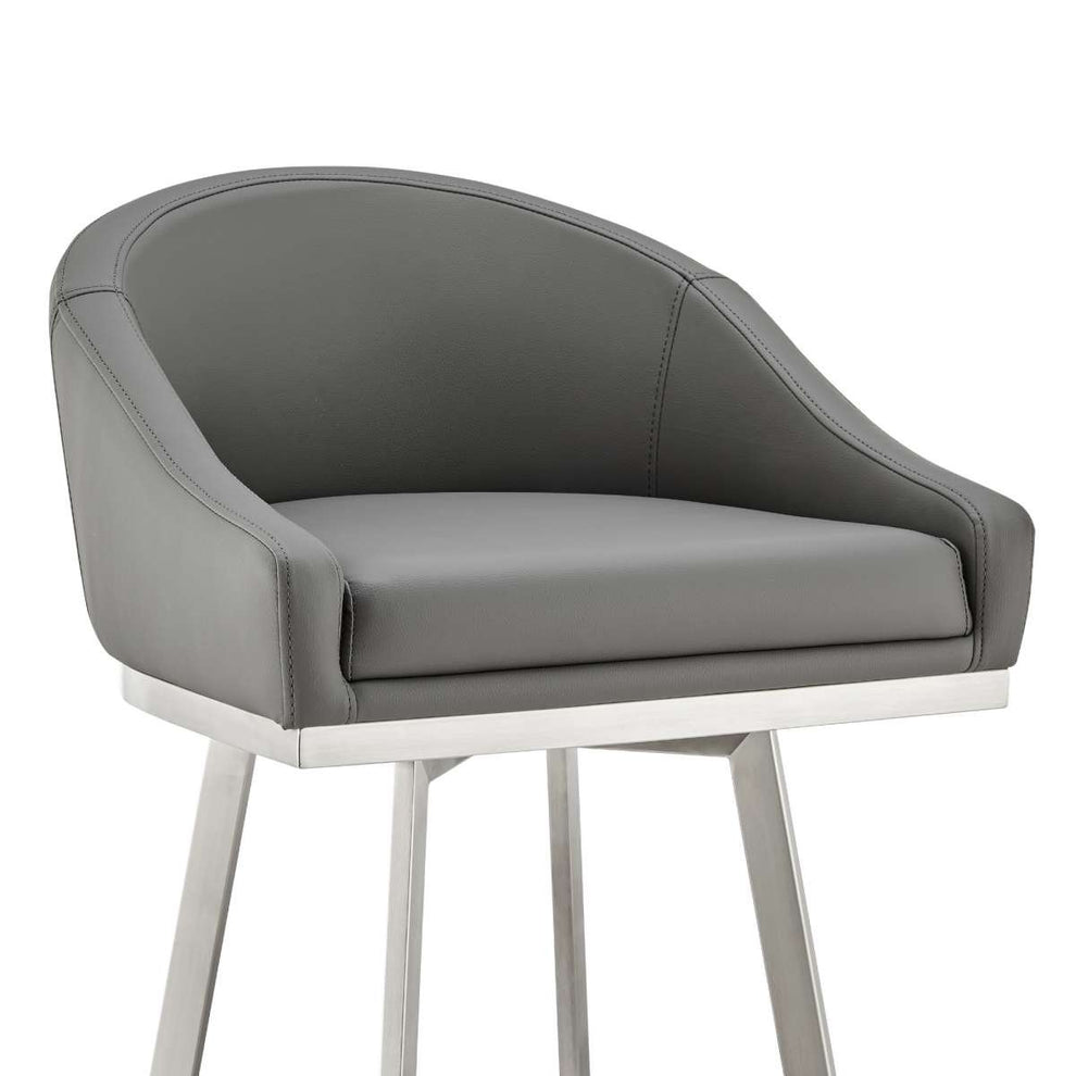 Eleanor 30" Swivel Bar Stool in Brushed Stainless Steel with Gray Faux Leather By Armen Living | Bar Stools | Modishstore - 5