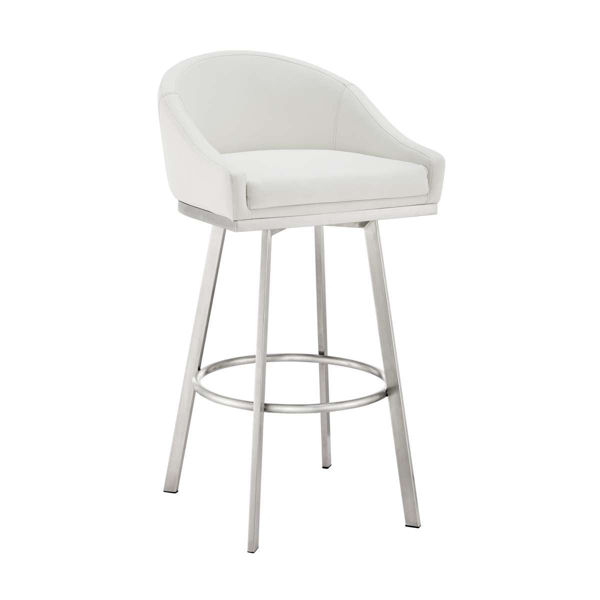 Eleanor 26" Swivel Counter Stool in Brushed Stainless Steel with White Faux Leather By Armen Living | Bar Stools | Modishstore - 2