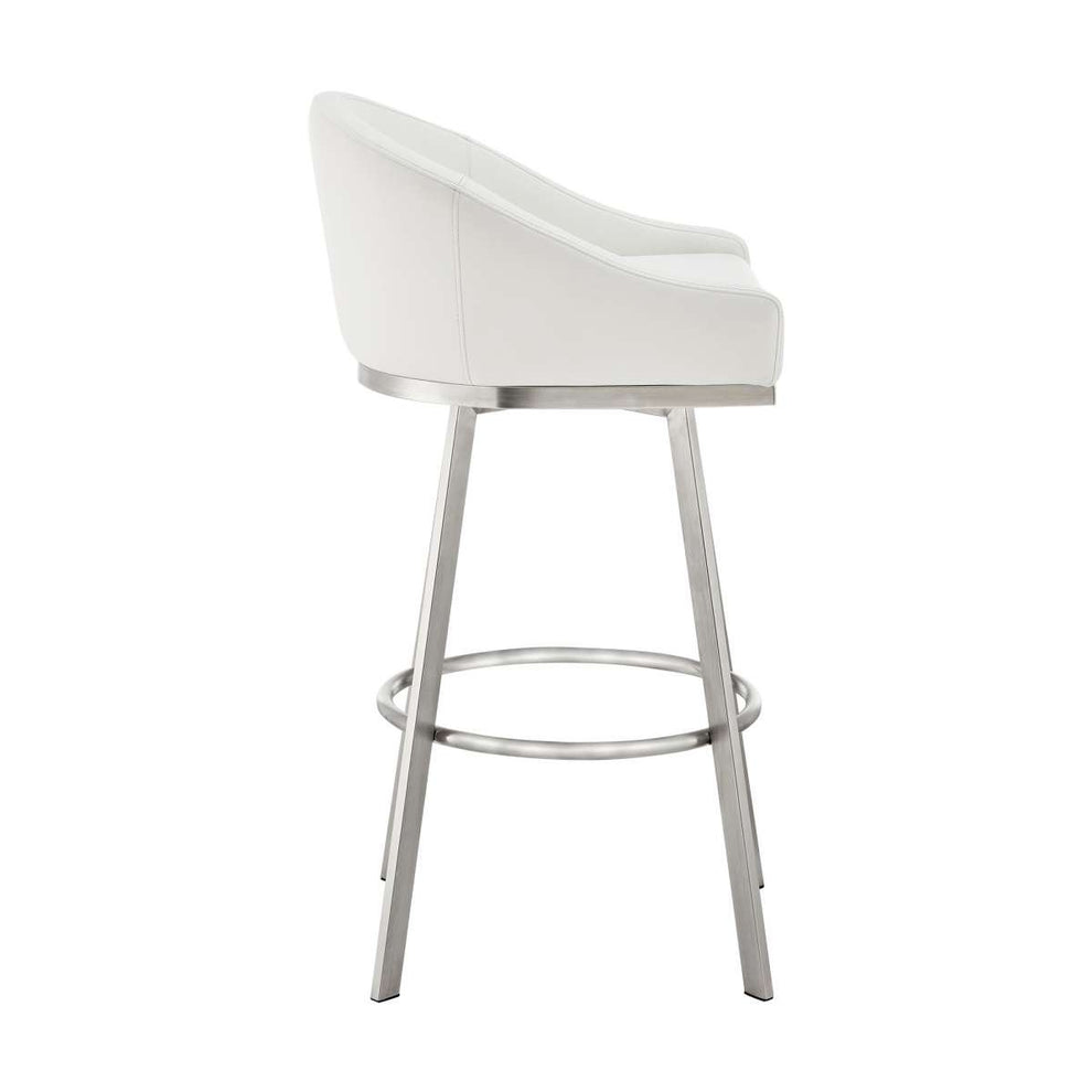 Eleanor 26" Swivel Counter Stool in Brushed Stainless Steel with White Faux Leather By Armen Living | Bar Stools | Modishstore - 3