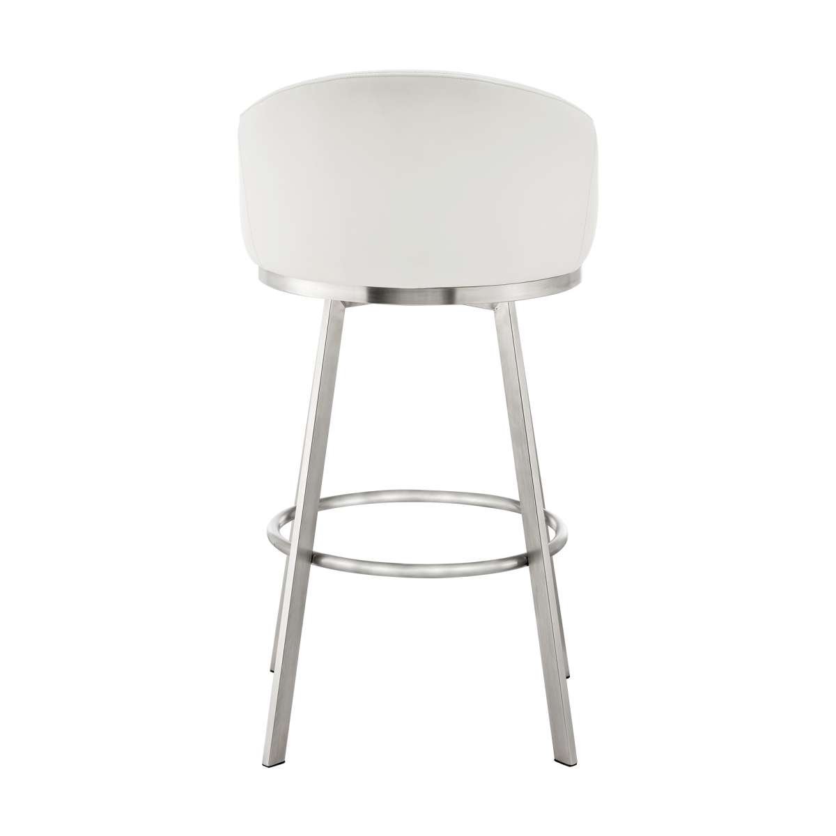Eleanor 26" Swivel Counter Stool in Brushed Stainless Steel with White Faux Leather By Armen Living | Bar Stools | Modishstore - 4