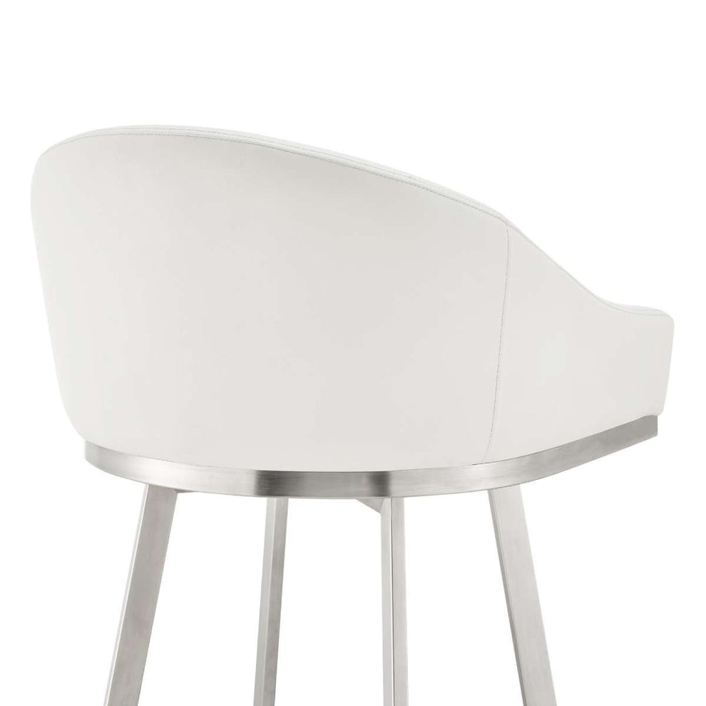 Eleanor 26" Swivel Counter Stool in Brushed Stainless Steel with White Faux Leather By Armen Living | Bar Stools | Modishstore - 8