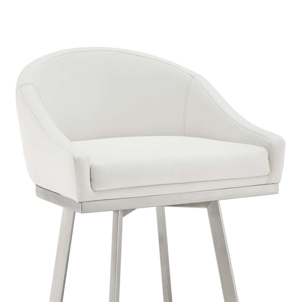 Eleanor 30" Swivel Bar Stool in Brushed Stainless Steel with White Faux Leather By Armen Living | Bar Stools | Modishstore - 5