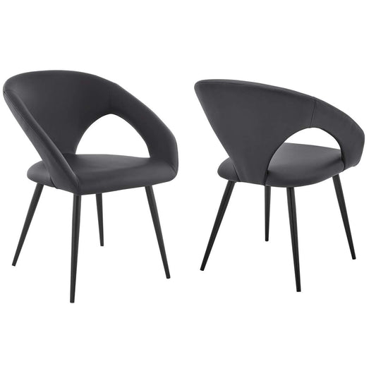 Elin Gray Faux Leather and Black Metal Dining Chairs - Set of 2 By Armen Living | Dining Chairs | Modishstore
