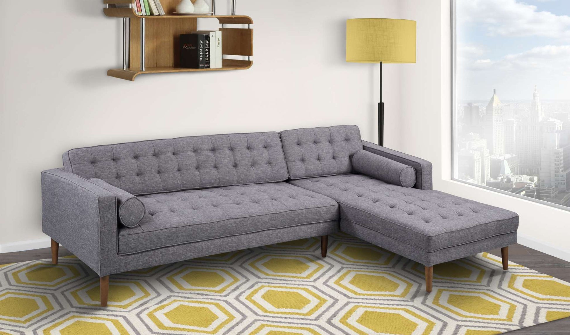 Element Right-Side Chaise Sectional in Dark Gray Linen and Walnut Legs By Armen Living | Sofa Set | Modishstore