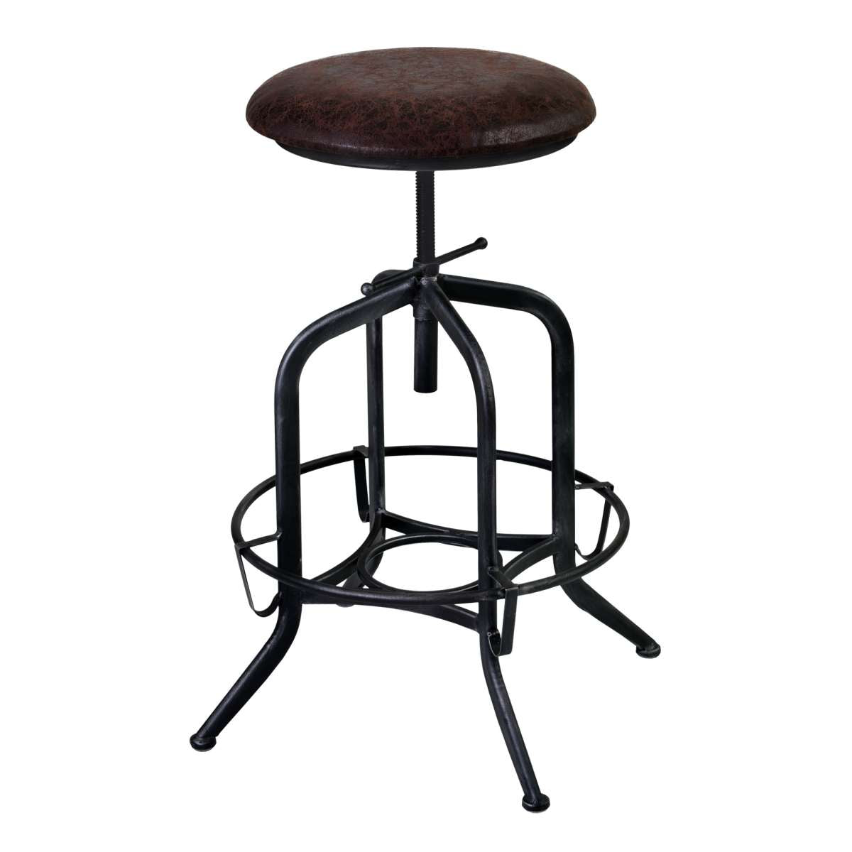 Elena Adjustable Barstool in Industrial Gray Finish with Brown Fabric Seat By Armen Living | Bar Stools | Modishstore - 2