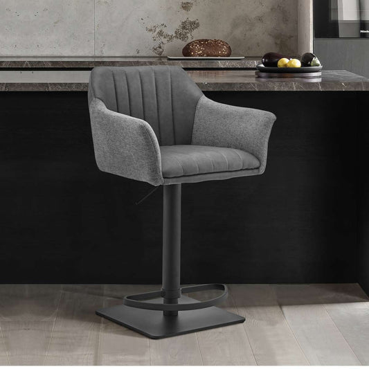 Erin Adjustable Gray Faux Leather and Fabric Metal Swivel Bar Stool By Armen Living | Bar Stools |  Modishstore 