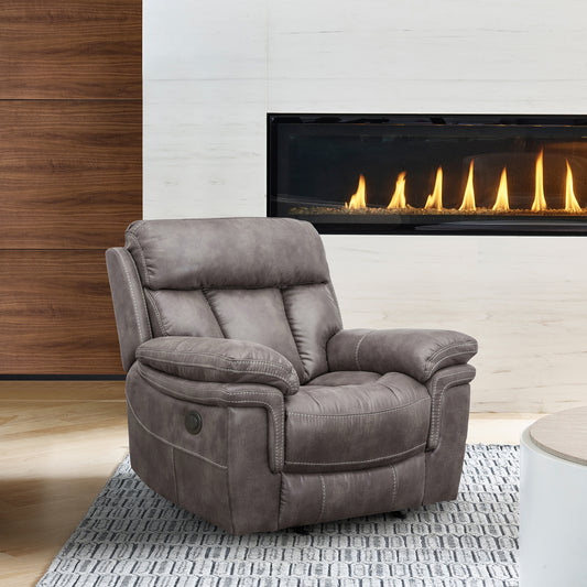 Estelle Power Recliner Chair in Gunmetal Fabric By Armen Living | Chairs & Recliners | Modishstore