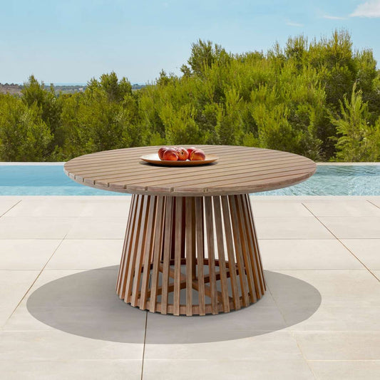 Escondido Outdoor Patio Round Dining Table in Light Eucalyptus Wood By Armen Living | Outdoor Tables | Modishstore