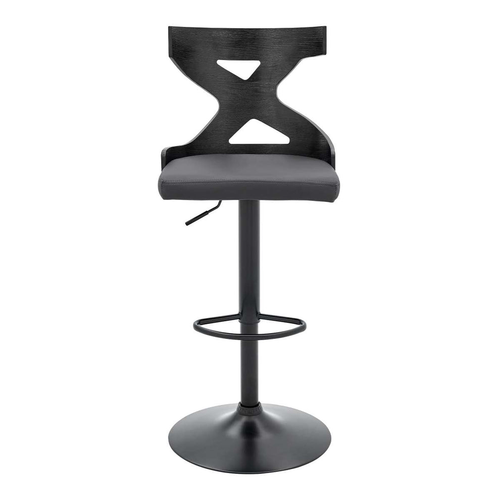 Etienne Adjustable Swivel Gray Faux Leather and Black Metal Bar Stool By Armen Living | Bar Stools |  Modishstore  - 4