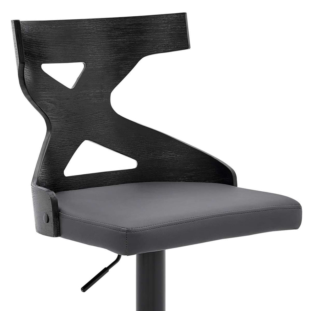 Etienne Adjustable Swivel Gray Faux Leather and Black Metal Bar Stool By Armen Living | Bar Stools |  Modishstore  - 7