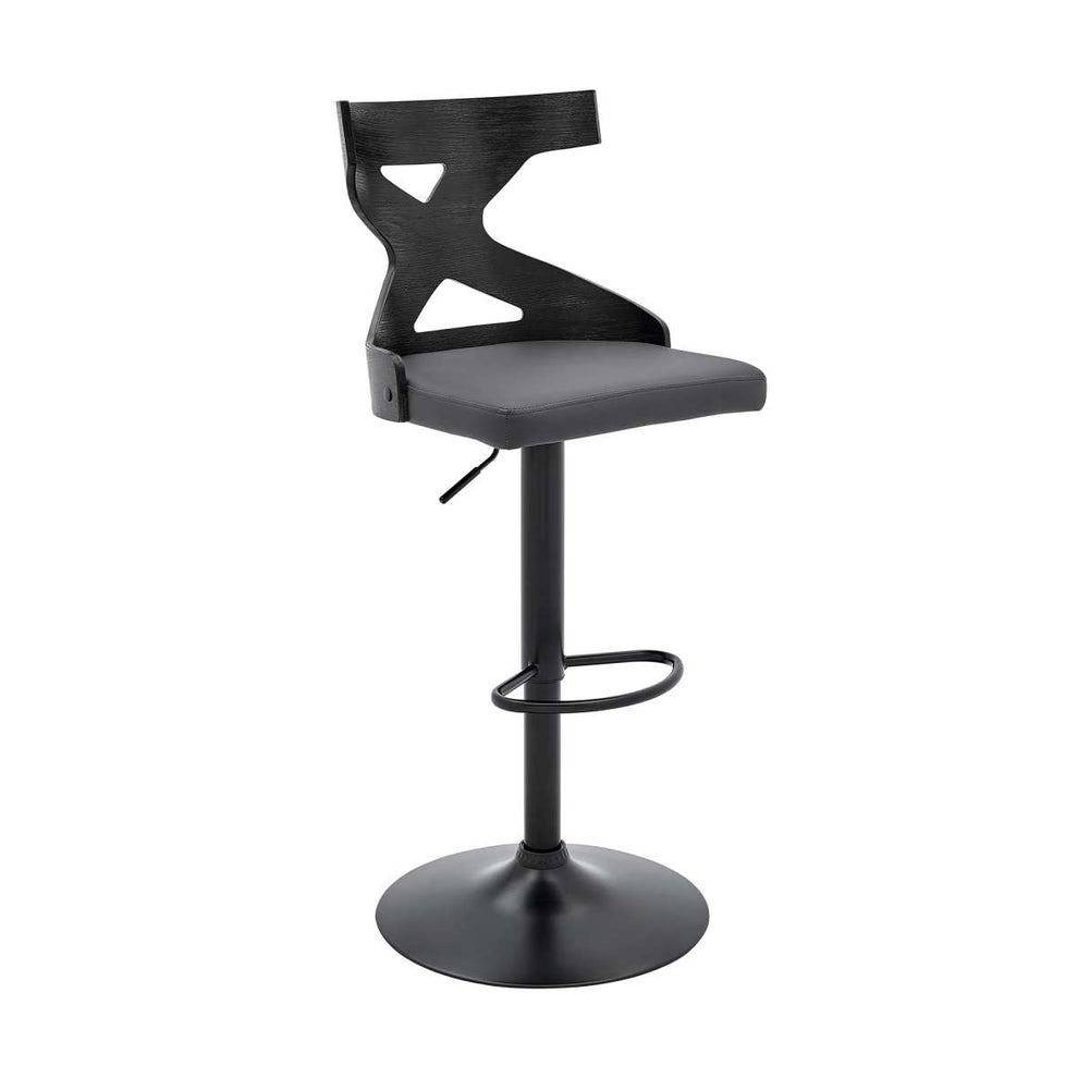 Etienne Adjustable Swivel Gray Faux Leather and Black Metal Bar Stool By Armen Living | Bar Stools |  Modishstore  - 2