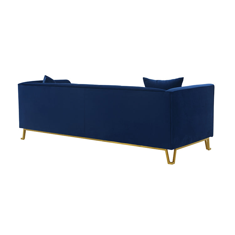 Everest 90" Blue Fabric Upholstered Sofa with Brushed Gold Legs By Armen Living | Sofas |  Modishstore  - 3