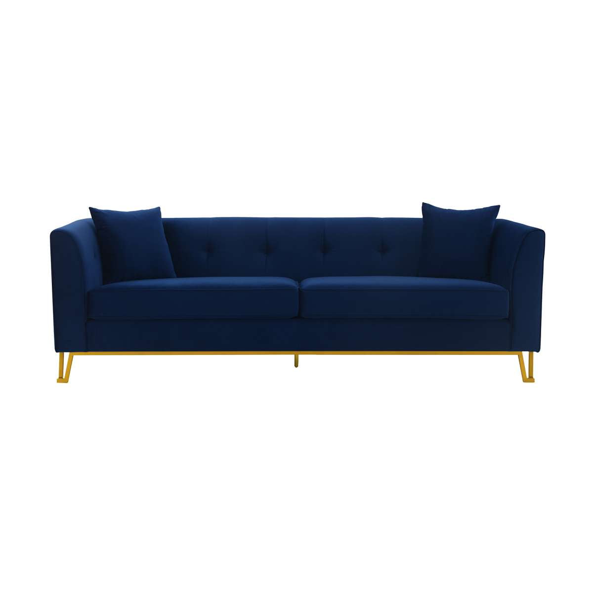 Everest 90" Blue Fabric Upholstered Sofa with Brushed Gold Legs By Armen Living | Sofas |  Modishstore  - 2