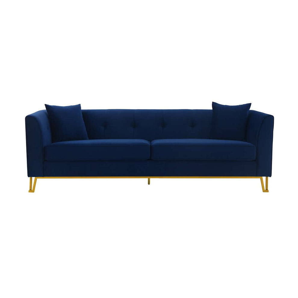Everest 90" Blue Fabric Upholstered Sofa with Brushed Gold Legs By Armen Living | Sofas |  Modishstore  - 2