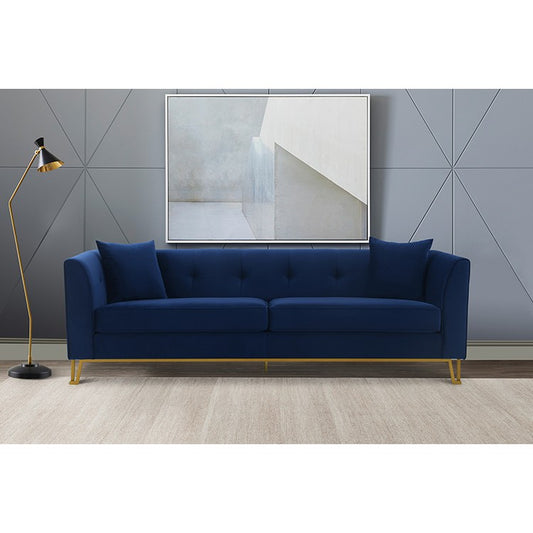Everest 90" Blue Fabric Upholstered Sofa with Brushed Gold Legs By Armen Living | Sofas |  Modishstore 