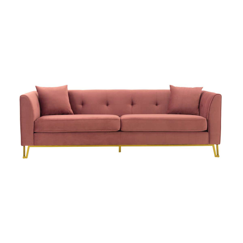 Everest 90" Blue Fabric Upholstered Sofa with Brushed Gold Legs By Armen Living | Sofas |  Modishstore  - 5