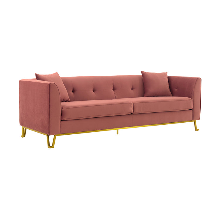 Everest 90" Blue Fabric Upholstered Sofa with Brushed Gold Legs By Armen Living | Sofas |  Modishstore  - 6