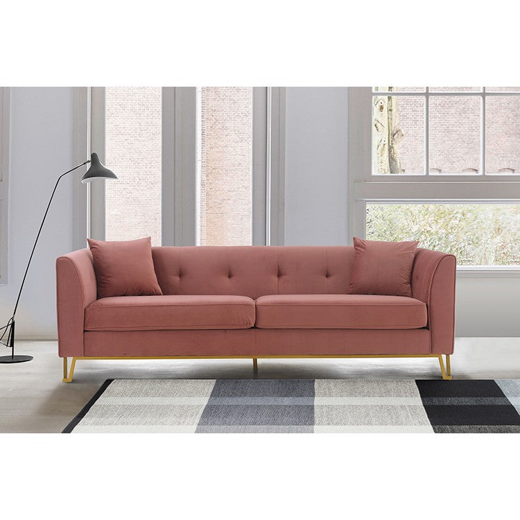 Everest 90" Blue Fabric Upholstered Sofa with Brushed Gold Legs By Armen Living | Sofas |  Modishstore  - 4