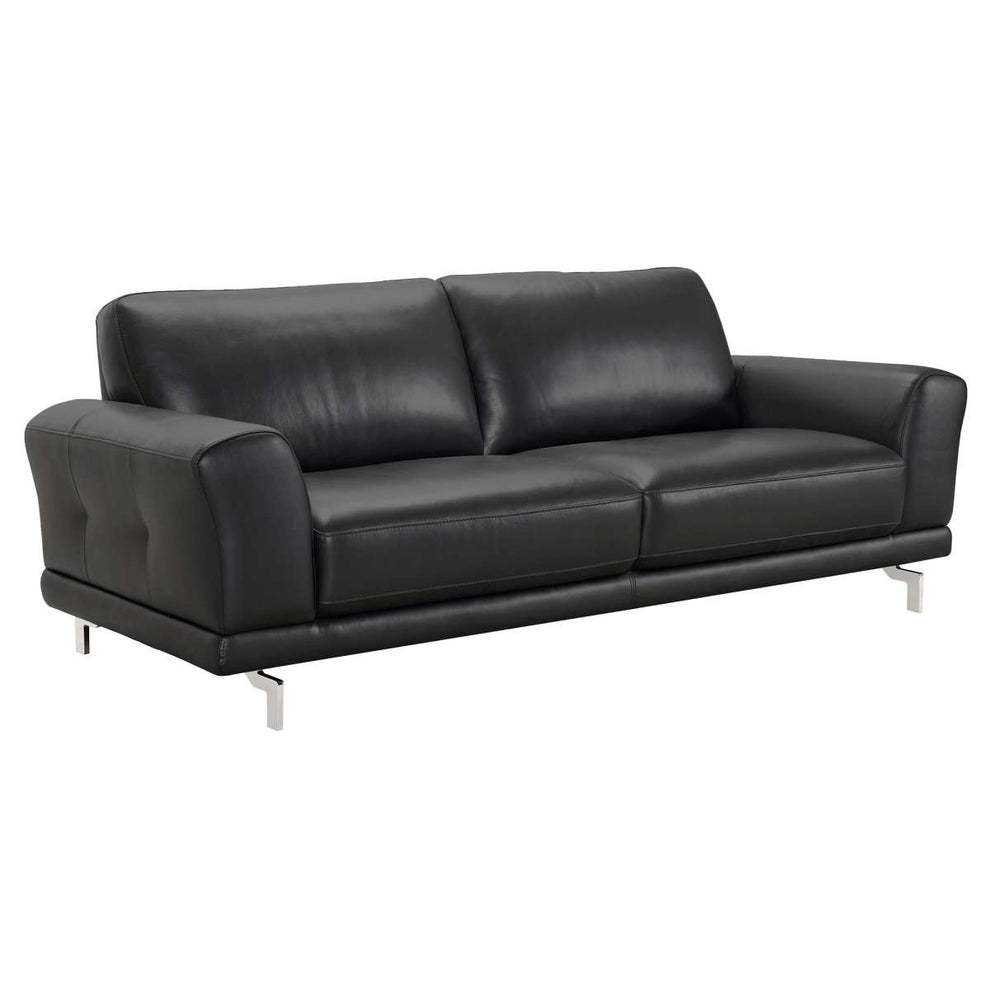 Everly Contemporary Sofa in Genuine Black Leather with Brushed Stainless Steel Legs By Armen Living | Sofas |  Modishstore  - 5