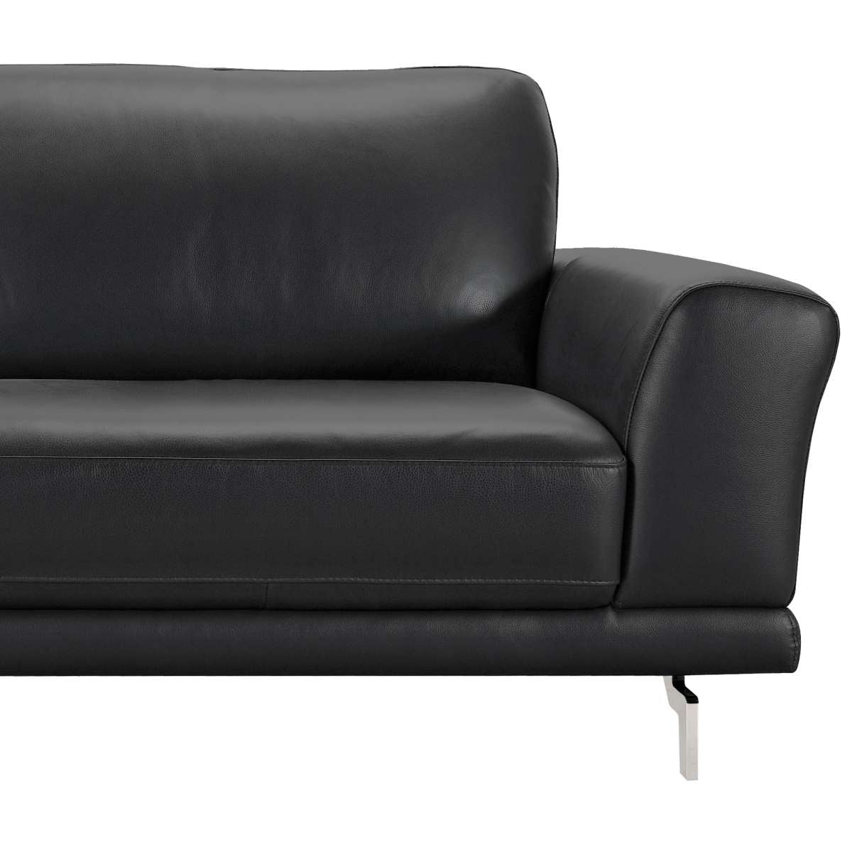 Everly Contemporary Sofa in Genuine Black Leather with Brushed Stainless Steel Legs By Armen Living | Sofas |  Modishstore  - 6