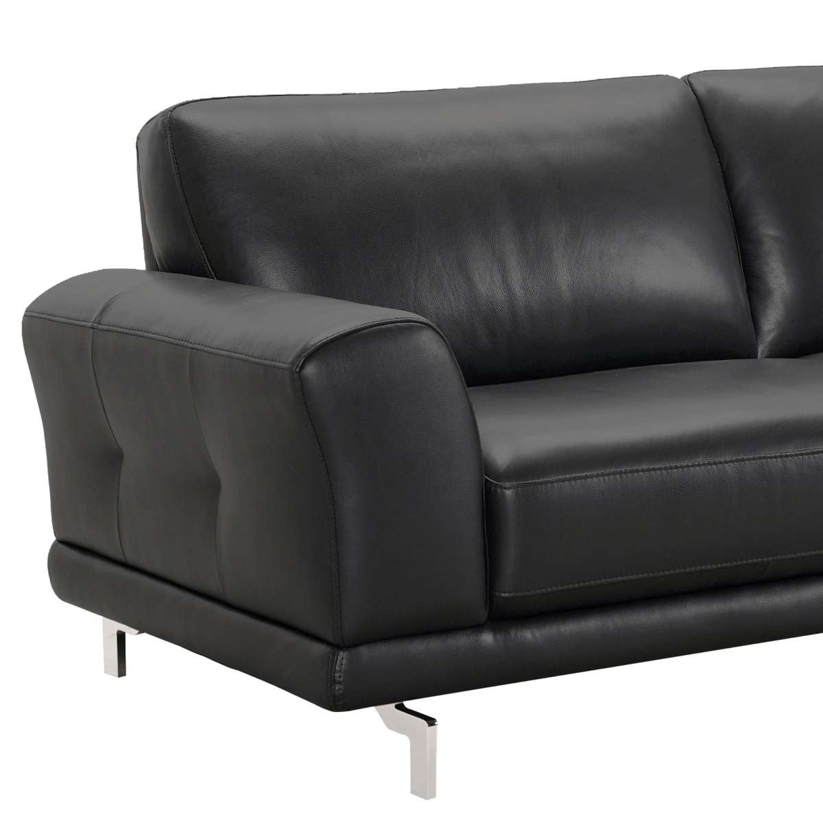 Everly Contemporary Sofa in Genuine Black Leather with Brushed Stainless Steel Legs By Armen Living | Sofas |  Modishstore  - 2
