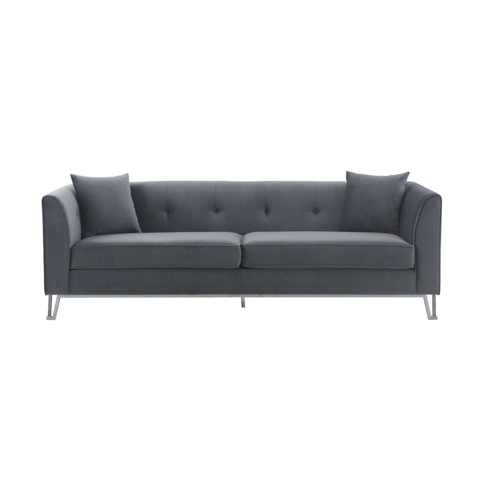 Everest 90" Gray Fabric Upholstered Sofa with Brushed Stainless Steel Legs By Armen Living | Sofas |  Modishstore  - 2