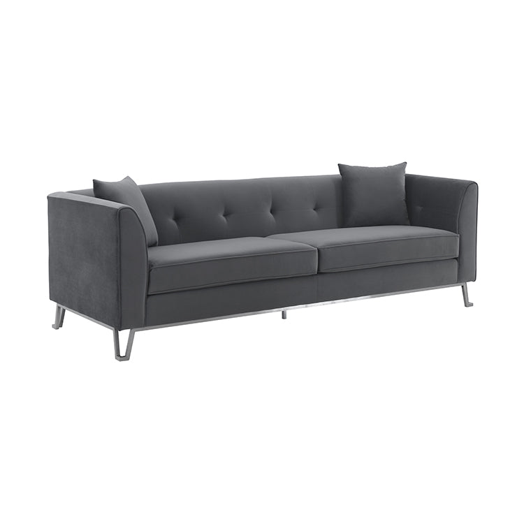 Everest 90" Gray Fabric Upholstered Sofa with Brushed Stainless Steel Legs By Armen Living | Sofas |  Modishstore  - 3