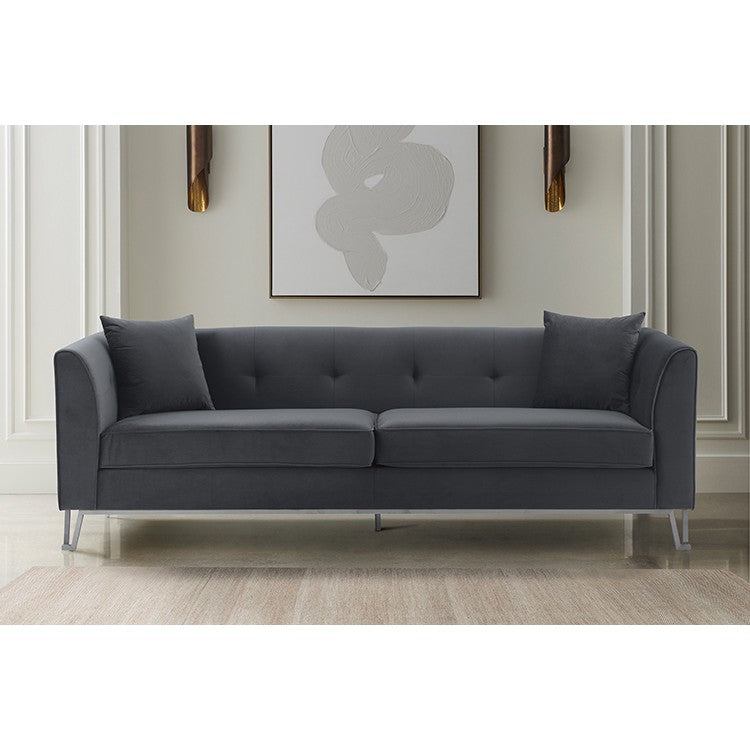 Everest 90" Gray Fabric Upholstered Sofa with Brushed Stainless Steel Legs By Armen Living | Sofas |  Modishstore 
