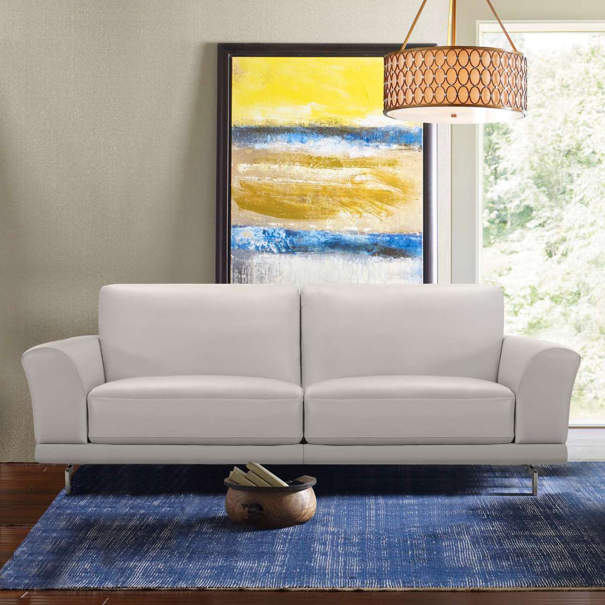 Everly Contemporary Sofa in Genuine Dove Gray Leather with Brushed Stainless Steel Legs By Armen Living | Sofas |  Modishstore 