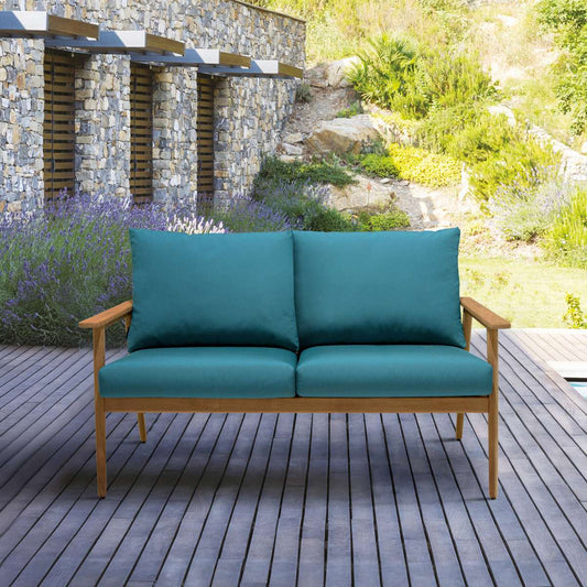 Eve Outdoor Teak Wood Sofa with Teal Olefin By Armen Living | Outdoor Sofas, Loveseats & Sectionals |  Modishstore 