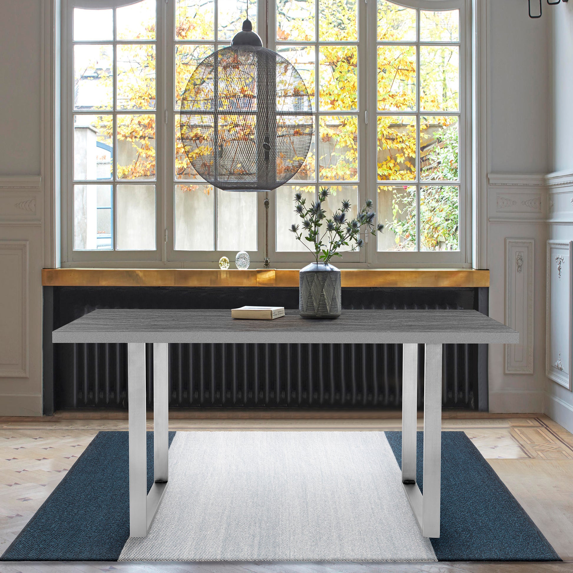 Fenton Dining Table with Gray Top and Brushed Stainless Steel Base By Armen Living | Dining Tables | Modishstore
