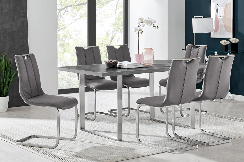 Fenton Dining Table with Gray Top and Brushed Stainless Steel Base By Armen Living | Dining Tables | Modishstore - 3