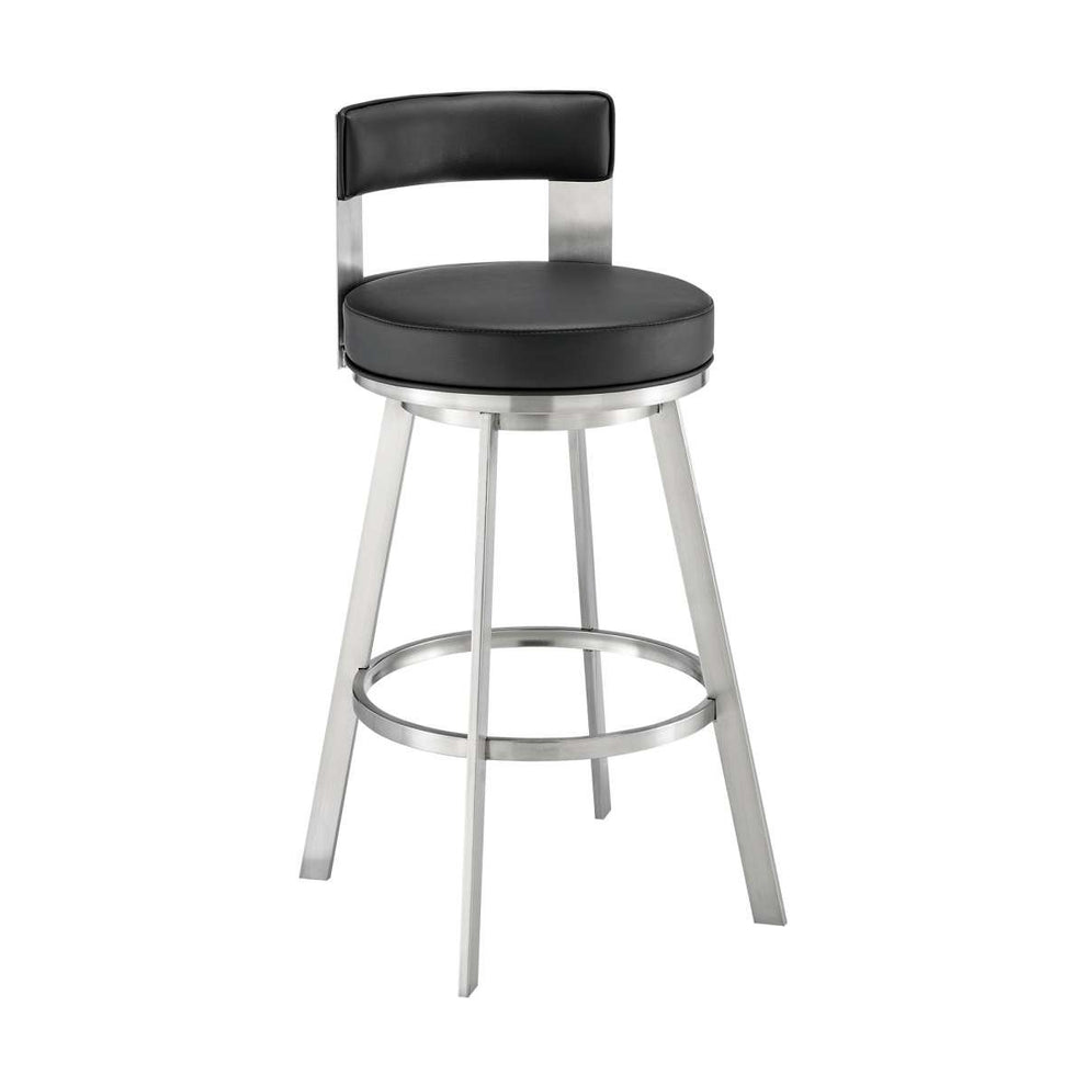 Flynn 26" Swivel Counter Stool in Brushed Stainless Steel with Black Faux Leather By Armen Living | Bar Stools | Modishstore - 2