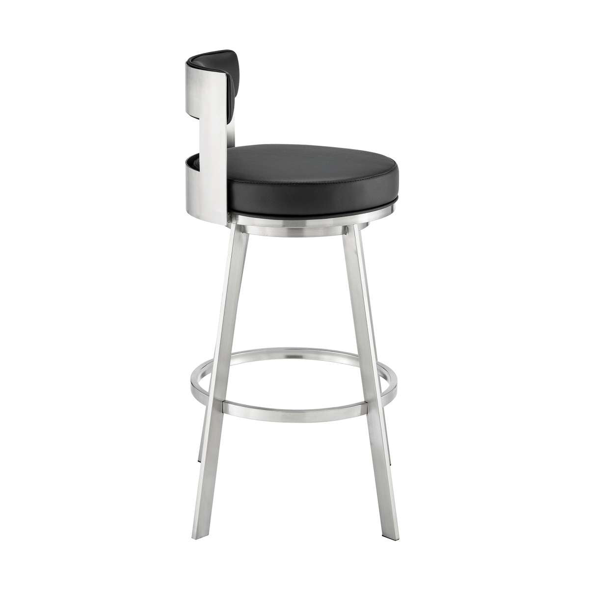 Flynn 26" Swivel Counter Stool in Brushed Stainless Steel with Black Faux Leather By Armen Living | Bar Stools | Modishstore - 3