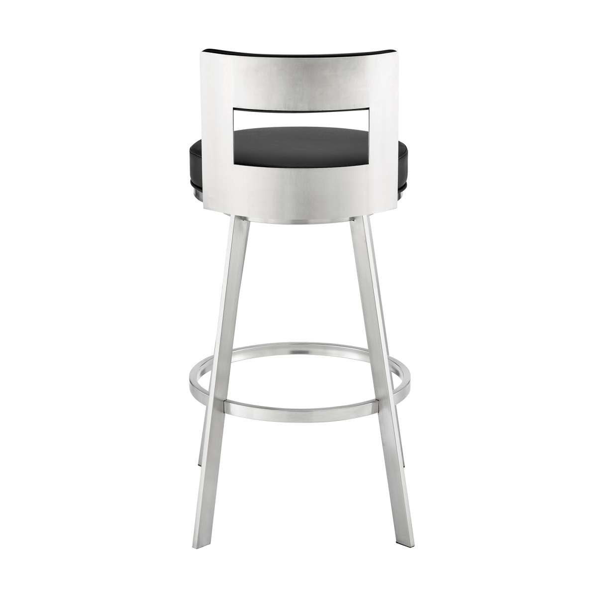 Flynn 26" Swivel Counter Stool in Brushed Stainless Steel with Black Faux Leather By Armen Living | Bar Stools | Modishstore - 4