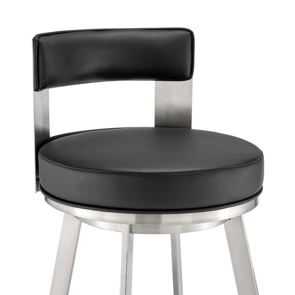 Flynn 26" Swivel Counter Stool in Brushed Stainless Steel with Black Faux Leather By Armen Living | Bar Stools | Modishstore - 5