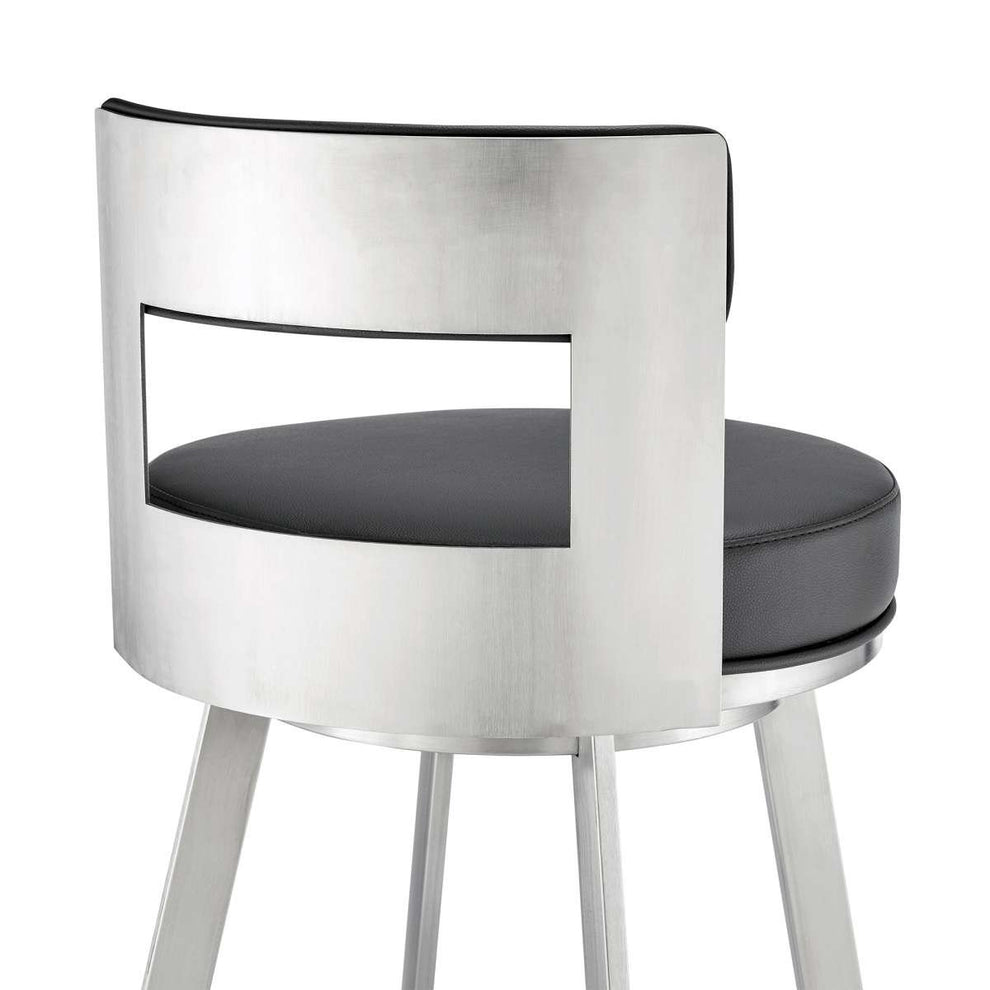 Flynn 26" Swivel Counter Stool in Brushed Stainless Steel with Black Faux Leather By Armen Living | Bar Stools | Modishstore - 7
