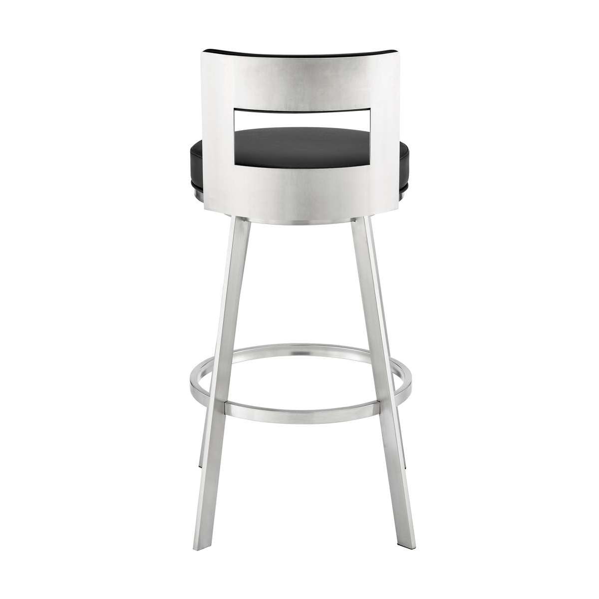 Flynn 30" Swivel Bar Stool in Brushed Stainless Steel with Black Faux Leather By Armen Living | Bar Stools | Modishstore - 4
