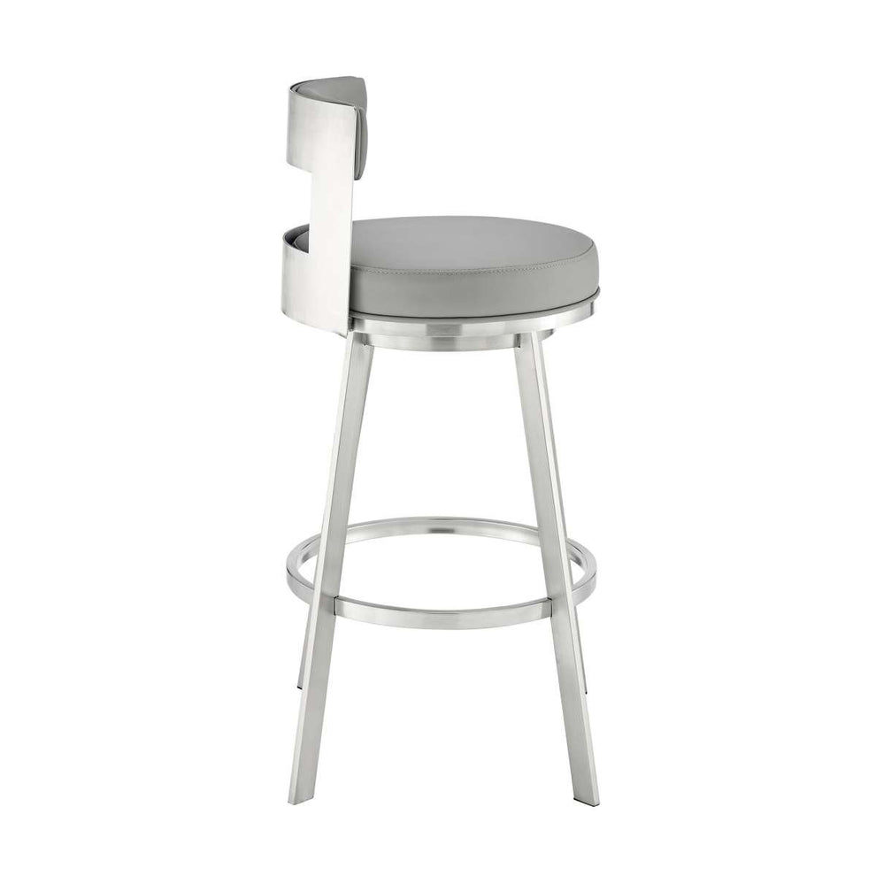 Flynn 26" Swivel Counter Stool in Brushed Stainless Steel with Black Faux Leather By Armen Living | Bar Stools | Modishstore - 10
