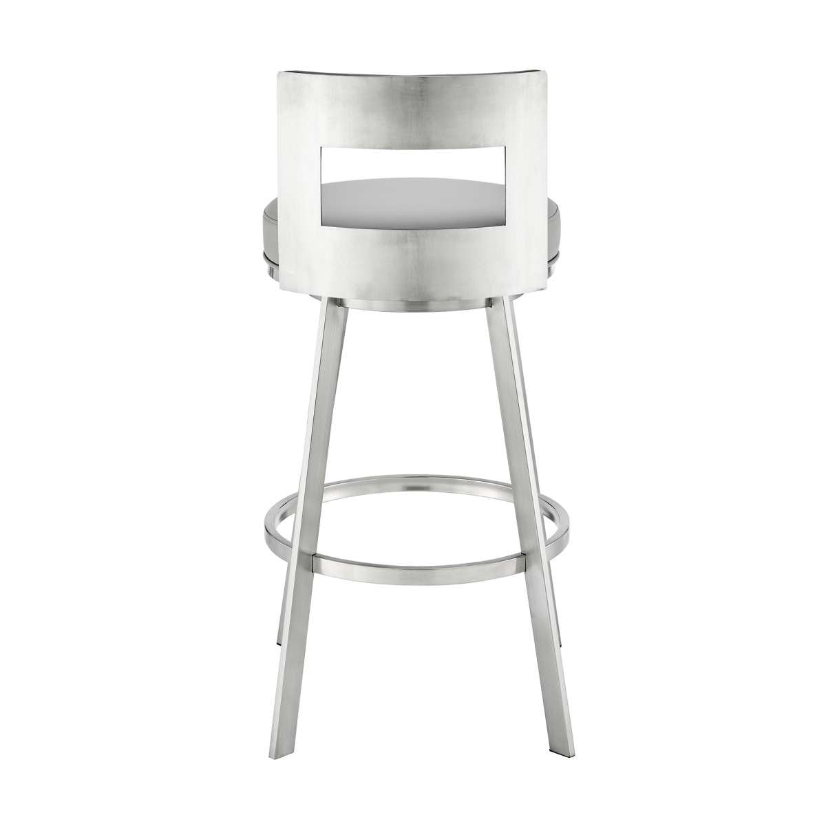 Flynn 26" Swivel Counter Stool in Brushed Stainless Steel with Black Faux Leather By Armen Living | Bar Stools | Modishstore - 11