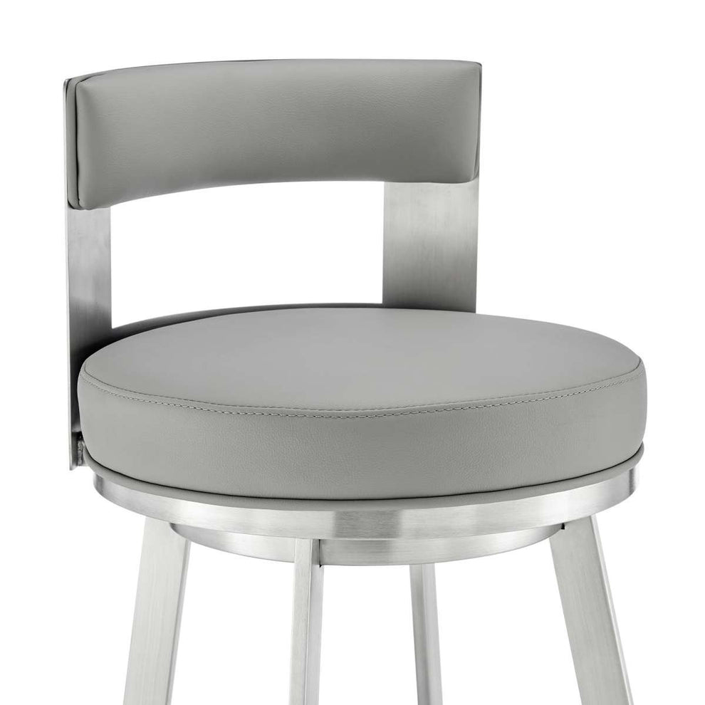 Flynn 26" Swivel Counter Stool in Brushed Stainless Steel with Black Faux Leather By Armen Living | Bar Stools | Modishstore - 12
