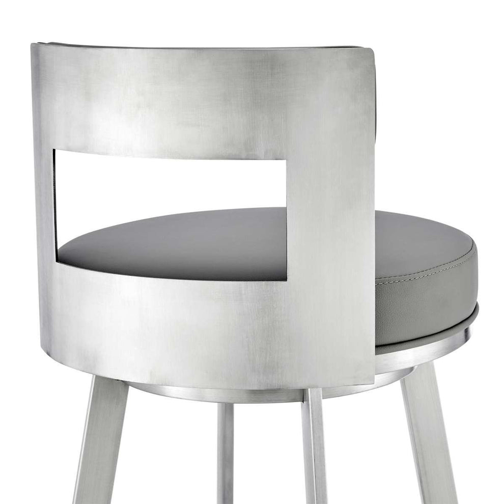 Flynn 26" Swivel Counter Stool in Brushed Stainless Steel with Black Faux Leather By Armen Living | Bar Stools | Modishstore - 14