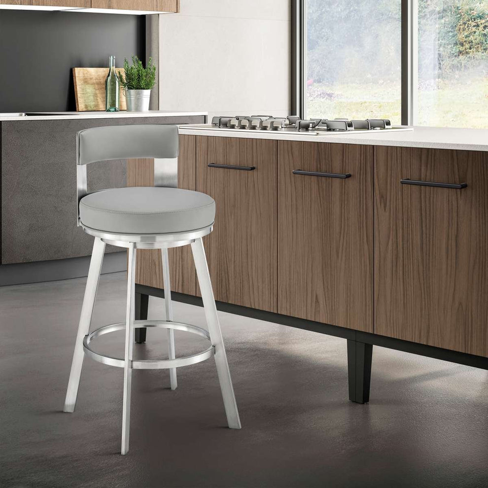 Flynn 30" Swivel Bar Stool in Brushed Stainless Steel with Black Faux Leather By Armen Living | Bar Stools | Modishstore - 8