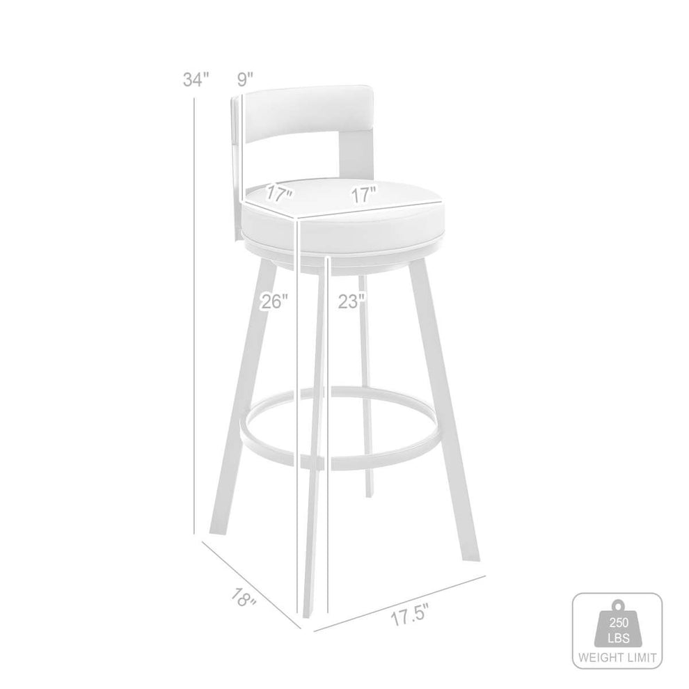Flynn 26" Swivel Counter Stool in Brushed Stainless Steel with Black Faux Leather By Armen Living | Bar Stools | Modishstore - 20