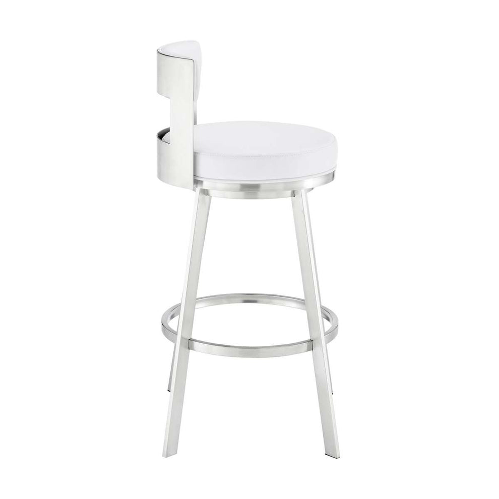 Flynn 30" Swivel Bar Stool in Brushed Stainless Steel with Black Faux Leather By Armen Living | Bar Stools | Modishstore - 17