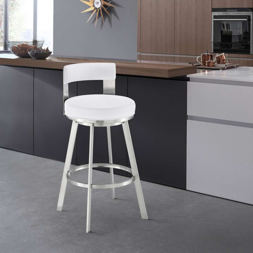 Flynn 30" Swivel Bar Stool in Brushed Stainless Steel with Black Faux Leather By Armen Living | Bar Stools | Modishstore - 15