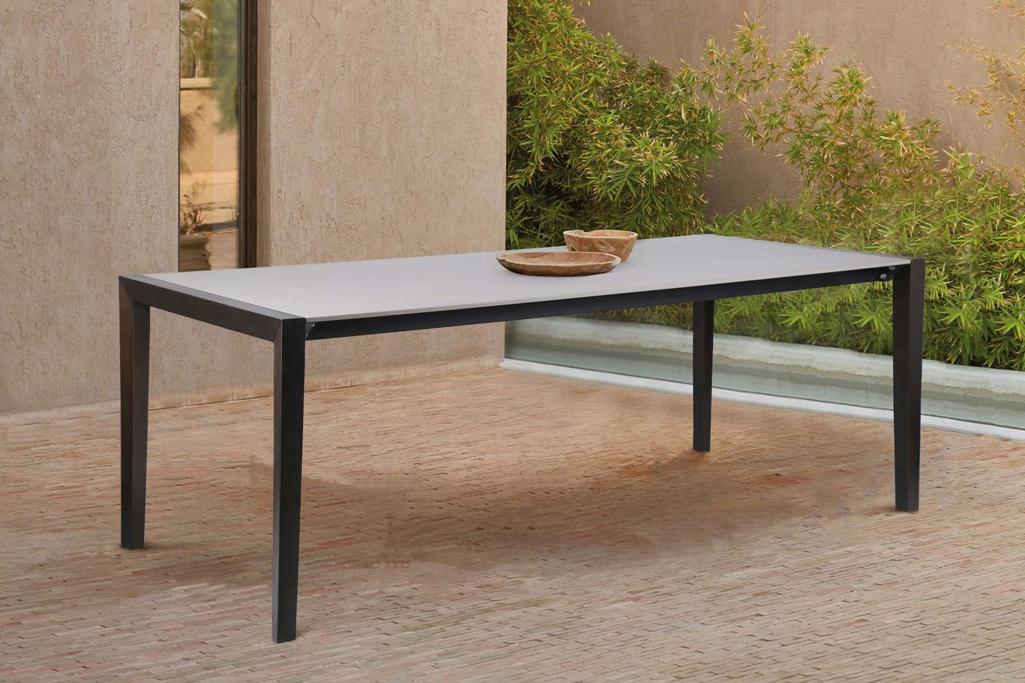 Fineline Indoor Outdoor 80" Rectangle Dining Table in Dark Eucalyptus Wood and Super Stone By Armen Living | Outdoor Tables |  Modishstore 