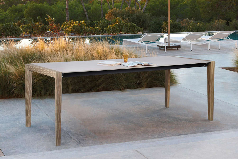 Fineline Indoor Outdoor 80" Rectangle Dining Table in Dark Eucalyptus Wood and Super Stone By Armen Living | Outdoor Tables |  Modishstore  - 6